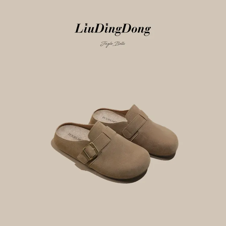 2025欧货牛皮勃肯鞋新款踩屎感真皮低帮女鞋厚底软皮勃肯半拖鞋潮