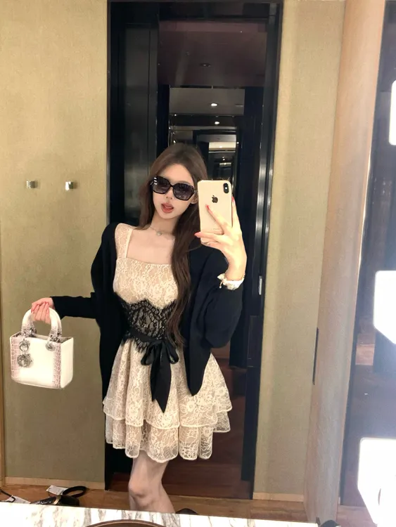 初恋古早风甜美法式温柔纯欲蕾丝连衣裙女