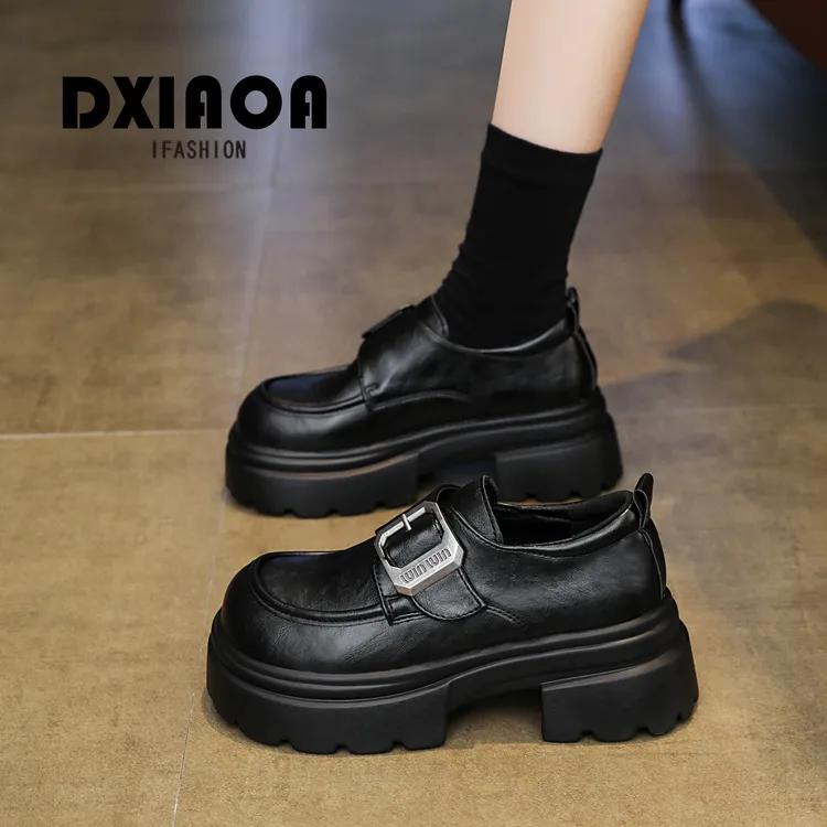 英伦风高跟小皮鞋女2026春季新款百搭松糕厚底单鞋增高乐福鞋小码