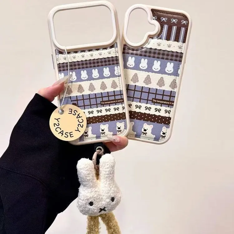 秋冬费尔岛拼接米菲兔适用于iphone17Promax手机壳苹果16大孔15软