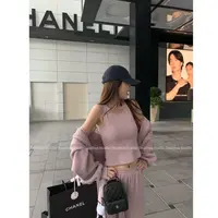 【花花】温网俱乐部~华夫格韩版慵懒百搭连帽外套+背心套装运动卫裤