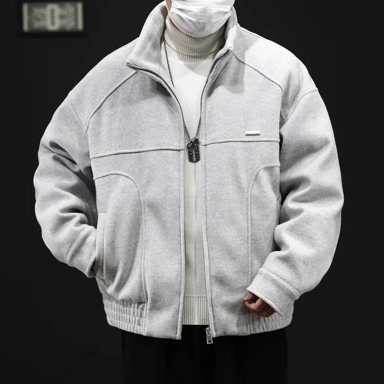 高端立领毛呢羽绒服男士冬季潮牌高级感宽松大码保暖90羽绒外套男