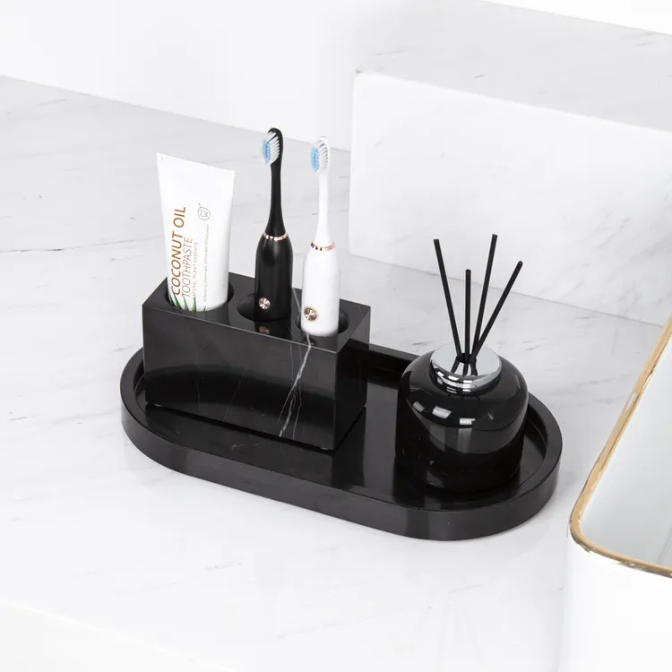 家居牙刷架托盘置物套装酒店大理石浴室洗手间乳液瓶香熏瓶三件套