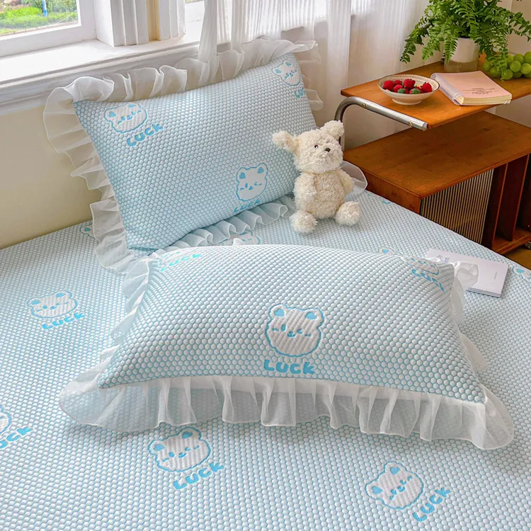 夏季冰丝枕套凉感冰豆豆成人枕头套一对单只装i夏天枕席48x74cm加