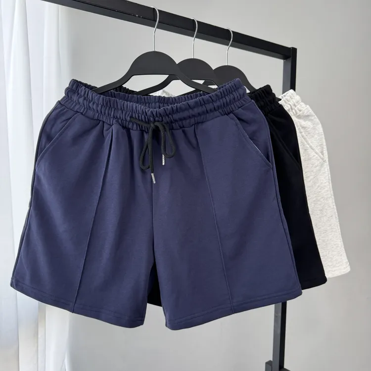 藏青色四分裤男士时尚潮流短裤简约百搭重磅棉质弹力运动健身短裤