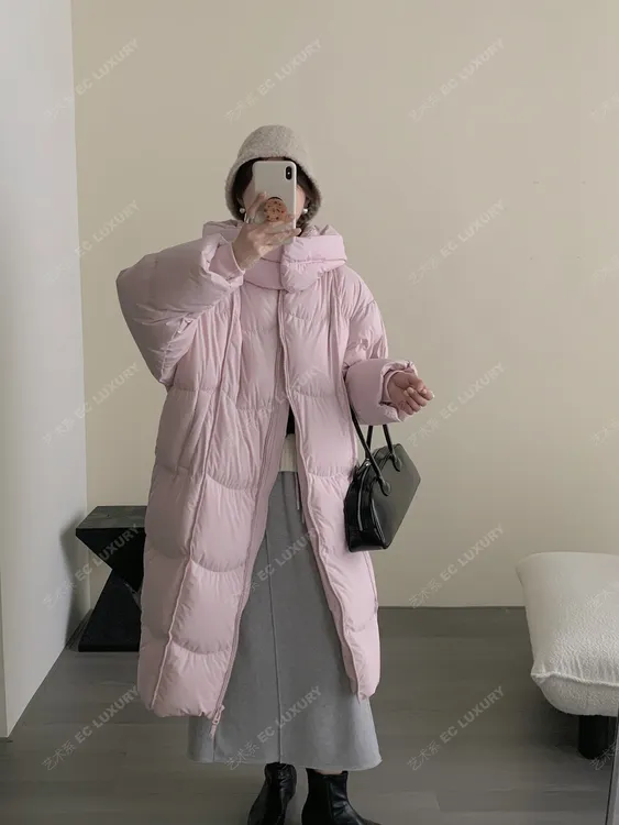 2025冬季新款90白鸭绒中长款加厚保暖连帽韩版百搭外套