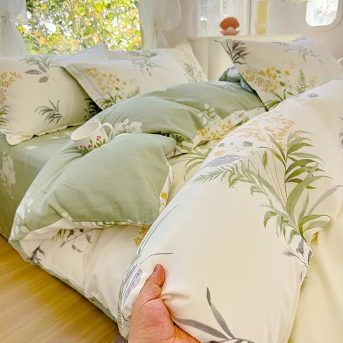 宿舍全棉床单三件套100%纯棉四件套ins田园风印花被套床单床笠款