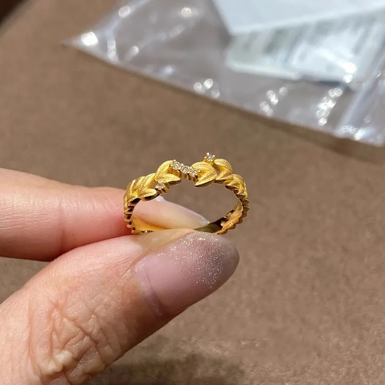 Jusong klein 铜合金戒指 复古桂花戒指女可调节指环精致食指戒