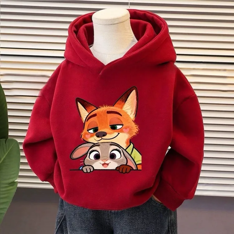 疯狂动物城秋冬季加绒保暖儿童连帽卫衣卡通尼克朱迪男童女童卫衣