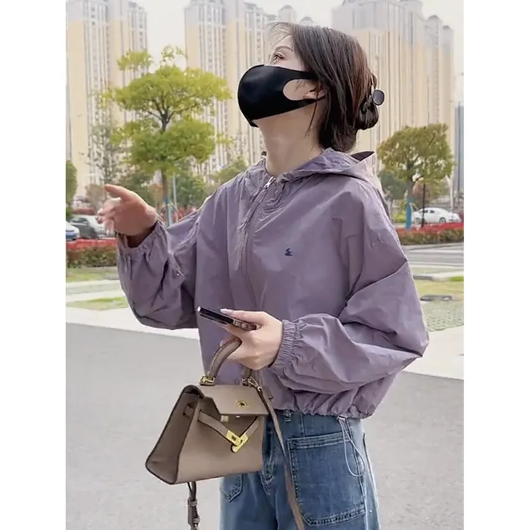糖果色连帽小飞机外套女春夏新款休闲拉链短款宽松上衣