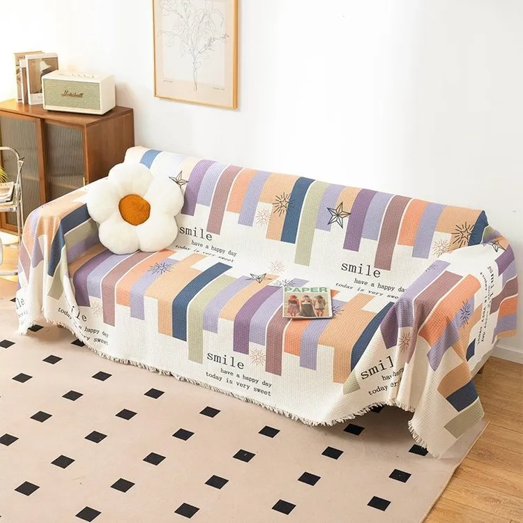 华夫格沙发巾盖布2024新款四季通用一片式防滑沙发套罩万能垫盖毯