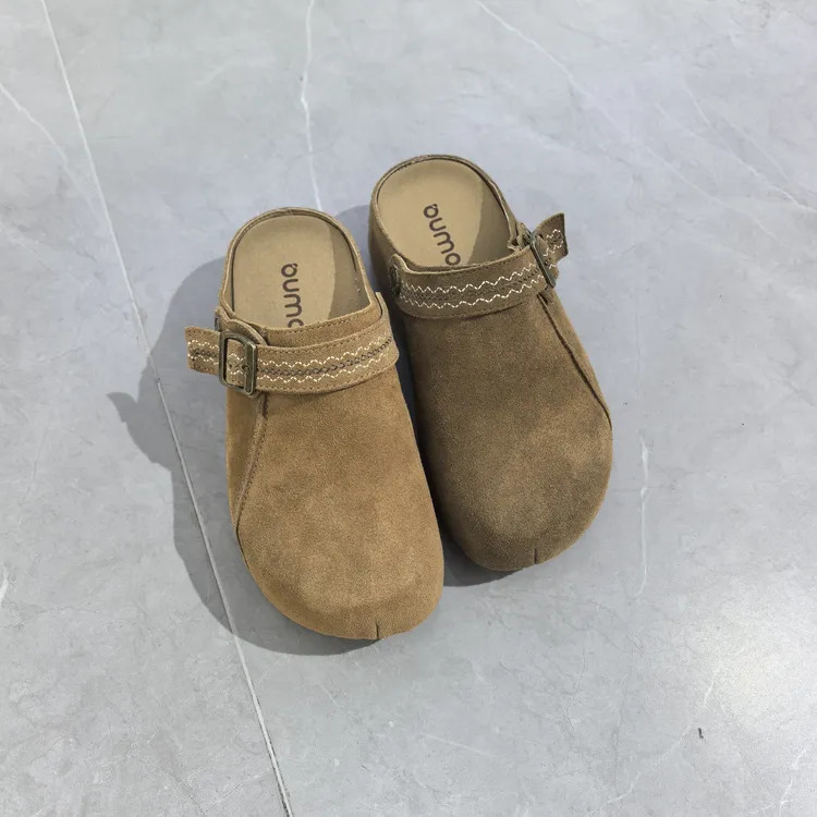 欧陌女鞋磨砂皮休闲鞋包头拖时尚包头内增高五厘米勃肯鞋