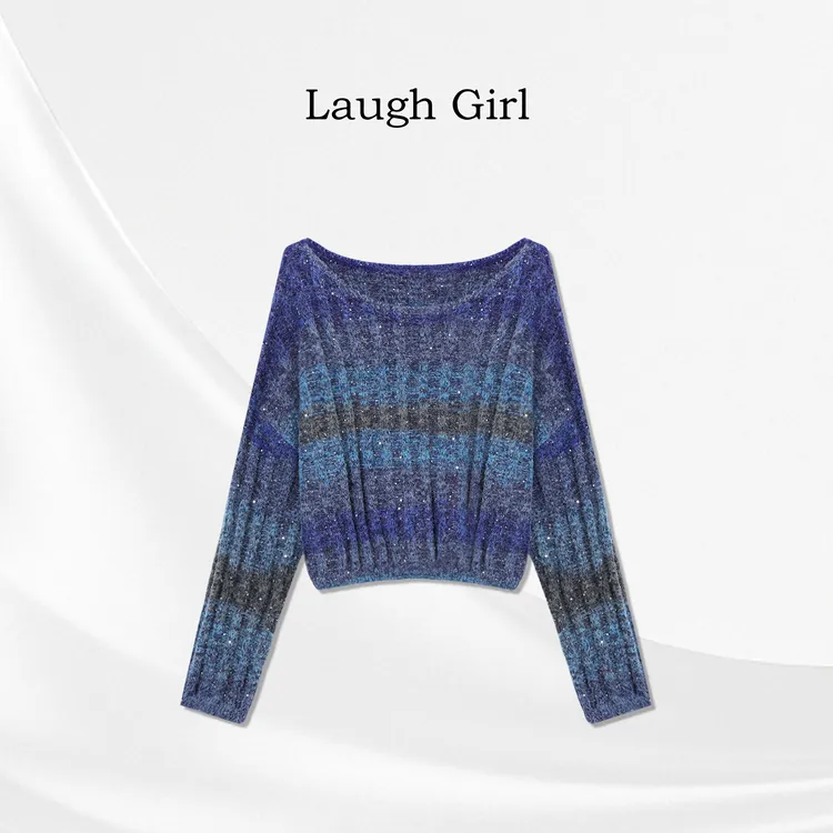 楚楚君 Laugh girl【人鱼公主】秋冬宽松渐变拼色细闪毛衣XL55100J