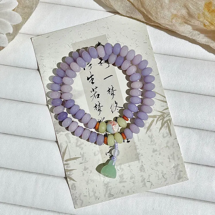 【出水芙蓉】新品紫色菩提双圈手串 天然菩提根温柔国风手持文玩