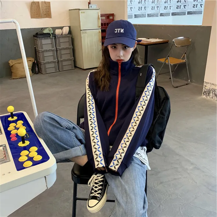 设计感拼接卫衣女2025韩版春秋季新款宽松大版棒球服外套拉链开衫