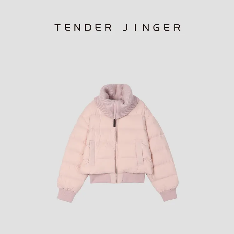 【黑标】大翻领柔软针织拼接短款鹅绒服T44YRK600R