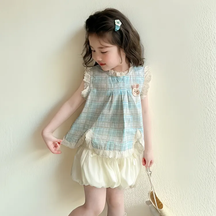 女童夏日碎花套装儿童女孩休闲宽松透气亲肤韩系无袖百搭清新时尚