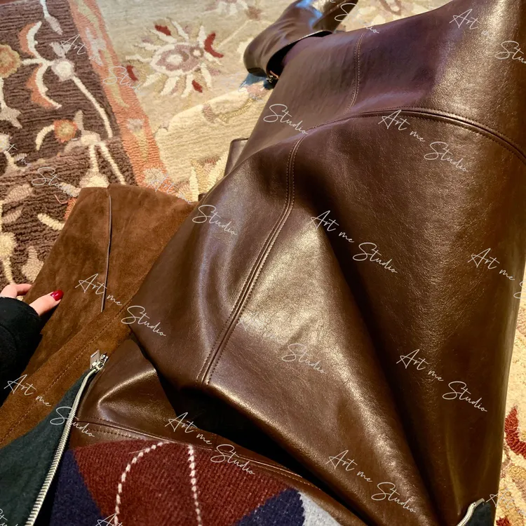 【ART ME】复古摩登法式浪漫轻熟风腰带收腰质感皮伞裙w1848j2