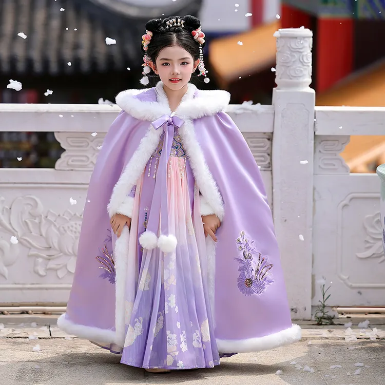 女童汉服披风2025新款冬季中国风仙气儿童防风小女孩唐装裙子外搭