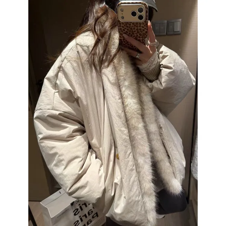 SP  大毛领两面穿棉衣女冬季保暖加厚小个子棉服上衣外套