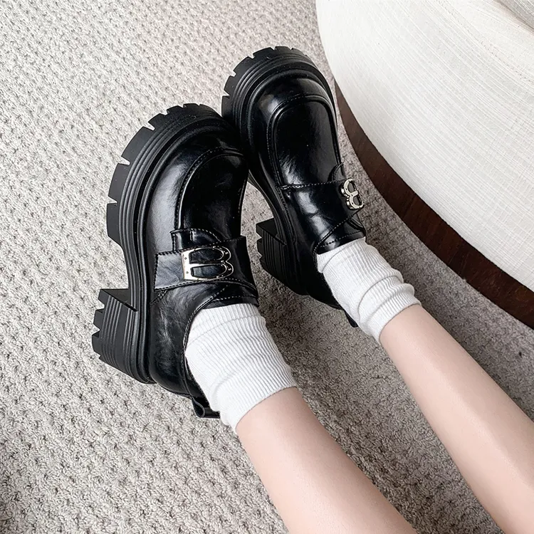 黑色乐福鞋女玛丽珍英伦复古时尚百搭舒适粗跟洋气手工小皮鞋爆款
