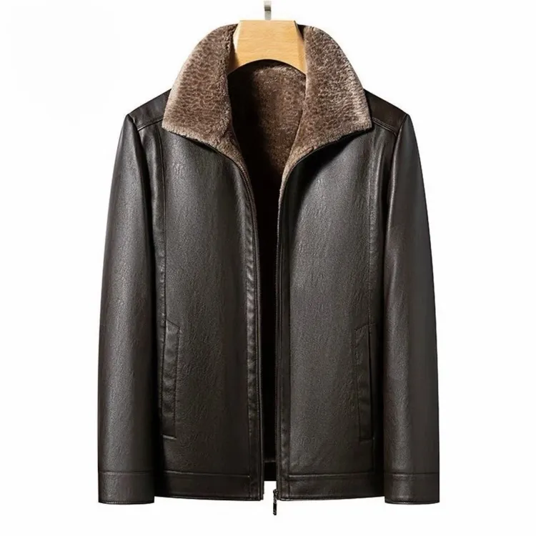 中老年加绒加厚款皮衣男秋冬季冬季皮毛一体男士毛领皮衣宽松保暖