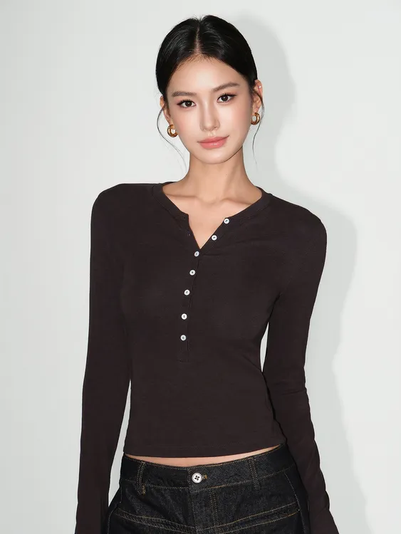 亨利衫长袖t恤女款显瘦性感韩系修身内搭秋冬紧身瑜伽T恤上衣