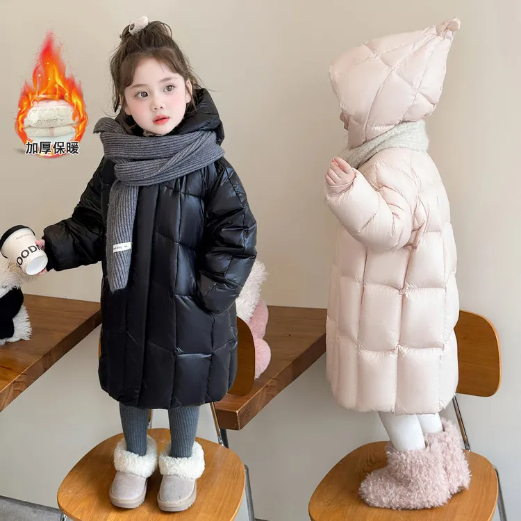 时装周同款女童黑金冬季加厚鸭绒服北欧精灵帽防风保暖长款儿童