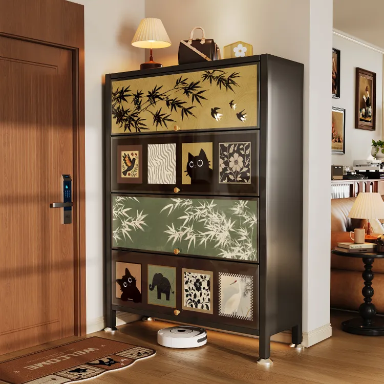 美世达中古风鞋柜家用门口2025年新款钢制收纳柜入户多层网红鞋架