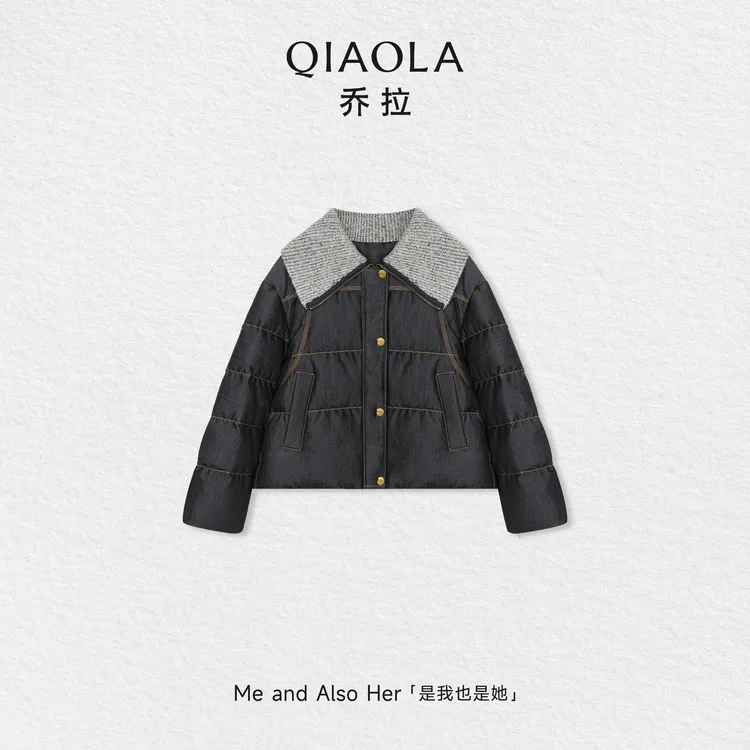 QIAOLA/乔拉【银河旷梦】秋冬鸭绒设计感仿牛仔短款羽绒服外套