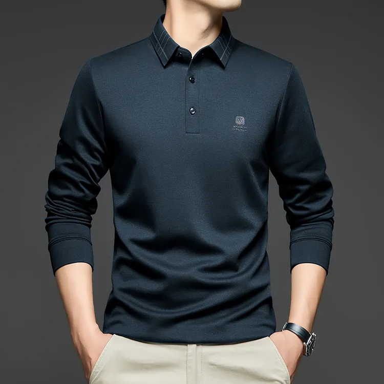2025新款秋季翻领长袖T恤上衣商务休闲中青年男生polo打底衫潮