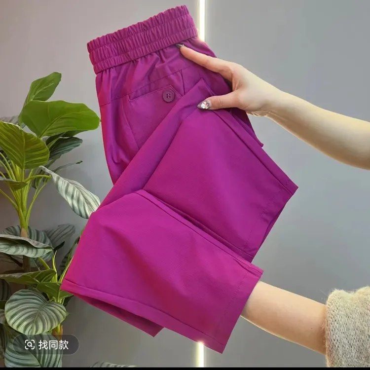 速干夏季松紧薄款高腰口袋休闲裤百搭休闲大码弹力速干裤外穿