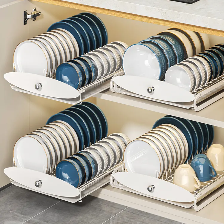 抽拉碗碟架收纳厨房橱柜内置碗架拉抽屉式碗盘盘子沥水篮置物架