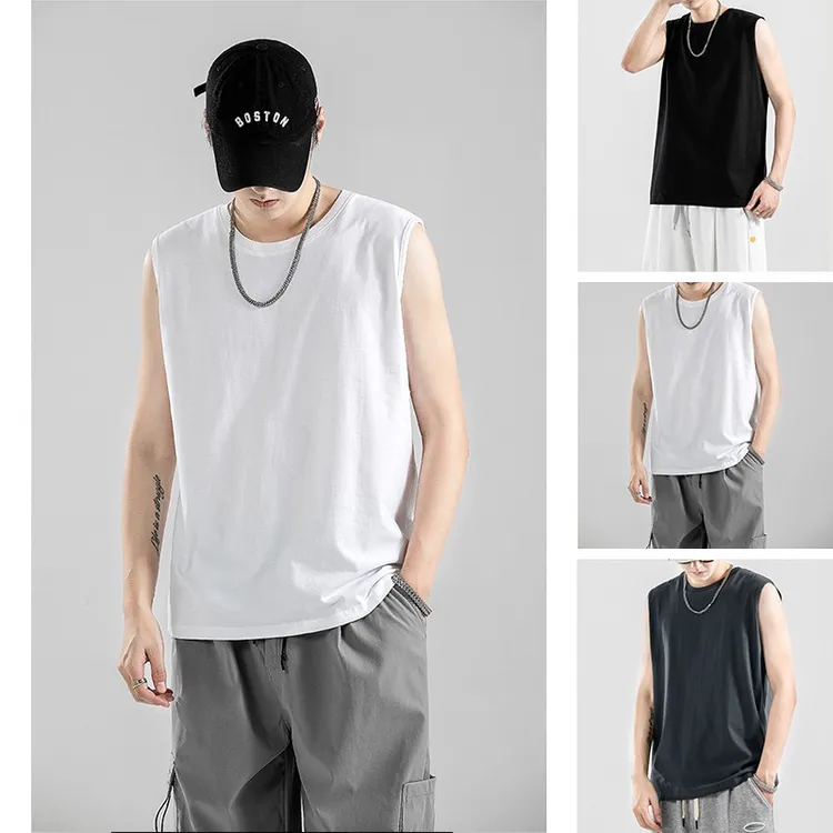 【买一送一】男士纯棉无袖T恤背心运动坎肩宽松圆领马甲薄款打底衫