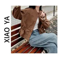 Q5588秋季新款波西米亚风简约圆领金扣抽绳显瘦百搭外套
