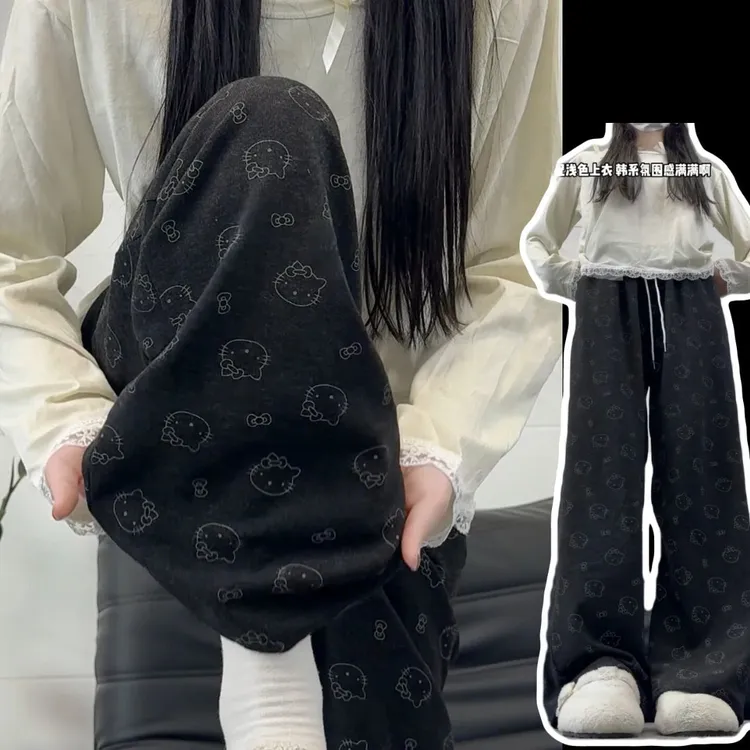 大码胖m300斤印花糯米裤女早春夏季新款垂感显瘦小个子休闲阔腿裤