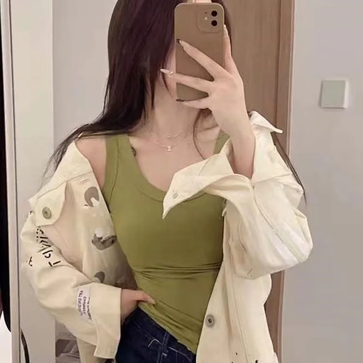 G莫代尔春夏季别致打底背心吊带女大码内搭外穿设计感遮副乳纯欲