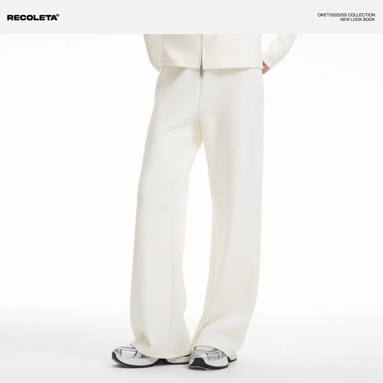 RECOLETA美式慵懒羊毛德绒休闲裤针织外套女垂感拉链立领两件套