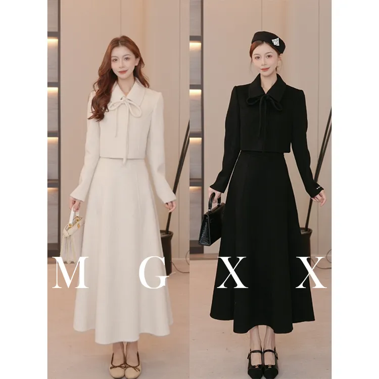 MG小象【富家千金】显瘦气质毛呢外套+半裙两件套 套装 M825X16831