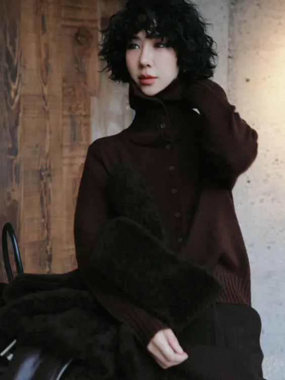 TT设计师【冬日开场】海军风大翻领气质羊绒羊毛天丝针织衫TT191494