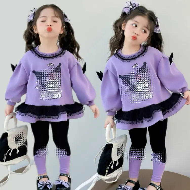 女童套装2025秋季新款儿童网红洋气花边卫衣打底裤两件套潮