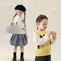 允儿妈女童秋季绵羊毛混纺手工刺绣针织马甲宝宝洋气背心儿童上衣