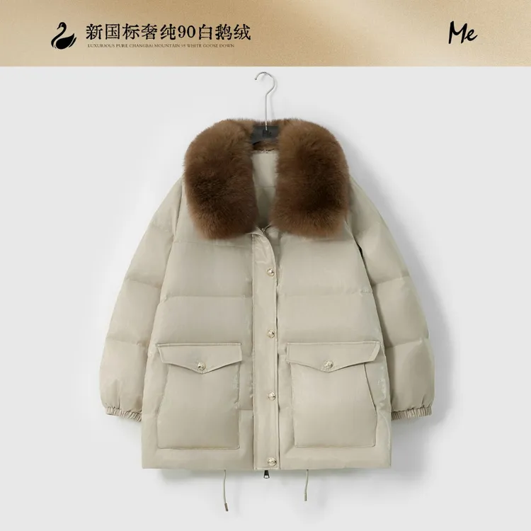 ME【琥珀石鹅绒服（狐狸毛领）】白鹅绒琉璃纱中长款羽绒服MESA5816