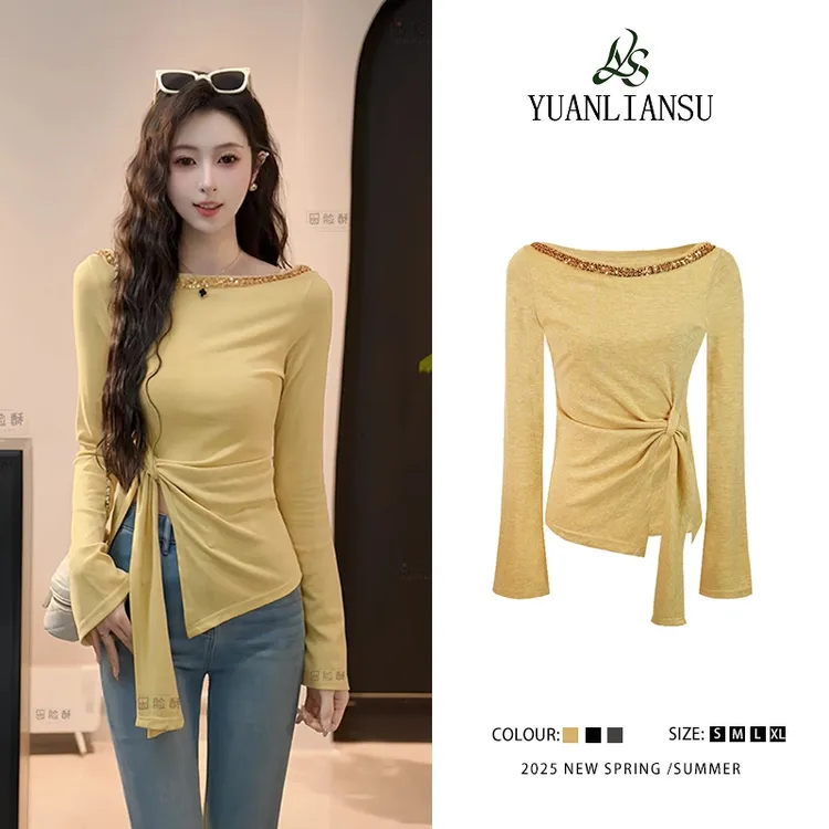 YUANLIANSU/圆脸酥【海盐芝士】2025新款设计感不规则长袖针织衫女