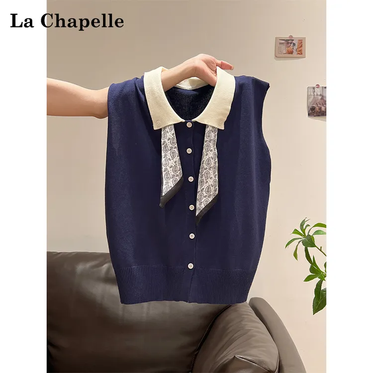 拉夏贝尔时尚polo翻领纽扣针织开衫薄款短袖T恤女夏季学院风上衣