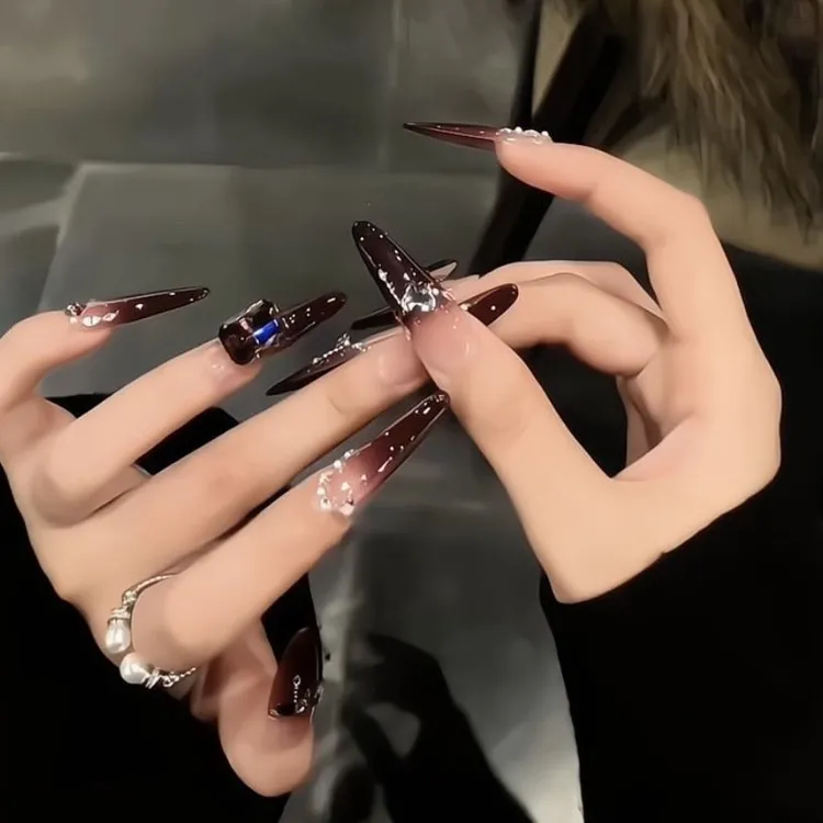 【紫韵】高级感低调轻奢纯欲风纯手工气质渐变加长爆闪冰透穿戴甲