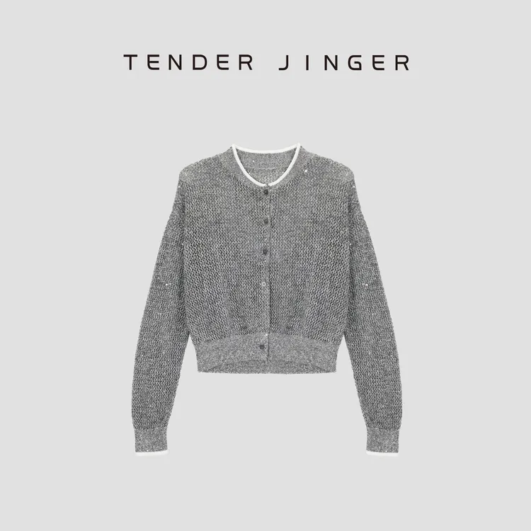 Tender Jinger简约气质百搭镂空针织开衫T53MII30579