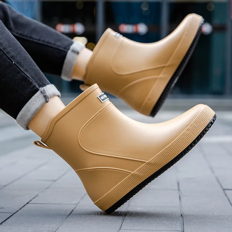 防滑雨鞋男士中筒水鞋工地钓鱼鞋加绒保暖雨靴防水鞋工作厨房胶鞋