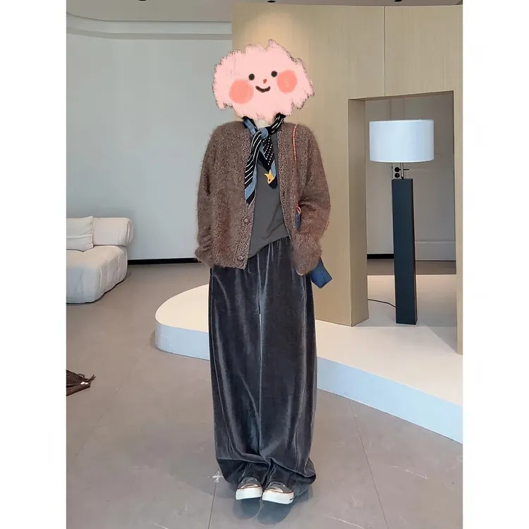 【秋桉之森】时尚百搭简约显瘦秋季直筒裤女+长袖打底秋冬T恤女套装