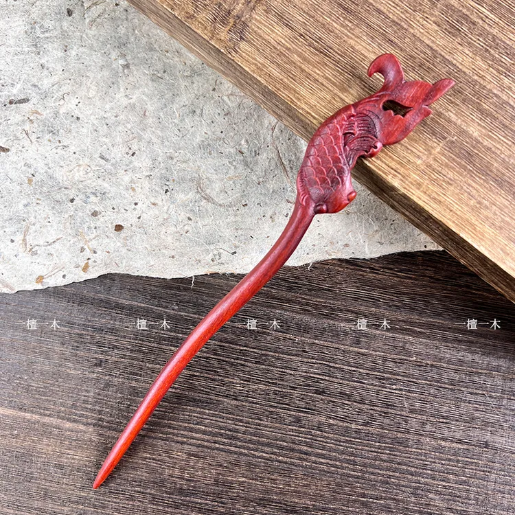 锦鲤赐福丨血檀木马面裙配饰发簪古风盘发新中式国风发簪女高级感